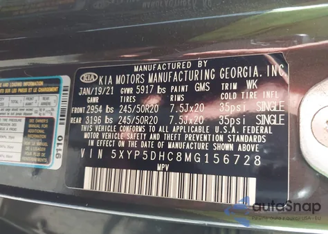 2021 Kia Telluride Sx из США, поврежденный, VIN 5XYP5DHC8MG156728